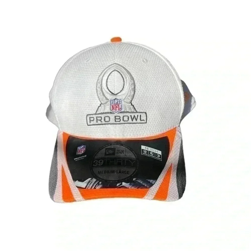Pro Bowl Hat Cap Size M-L White Orange Embroidered Football New Era Adult